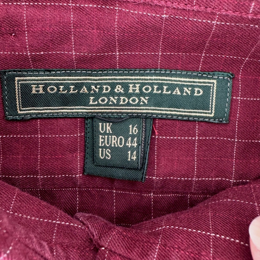 Holland & Holland London Womens‎ 14 Burgundy Windowpane Cotton Button Down Shirt - Picture 4 of 8